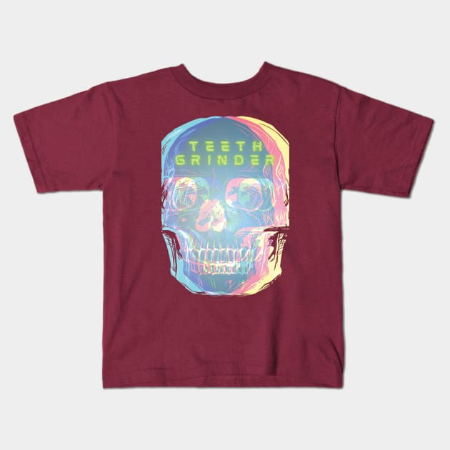 Teethgrinder Glitch Skull Kids T-Shirt by Persius Vagg